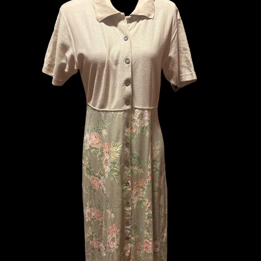 90s Beige Floral Cottagecore Dress